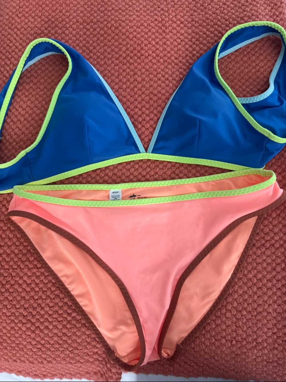 aerie Colorblock Bikini Top & Bottom in Blue, Peach, Neon Green